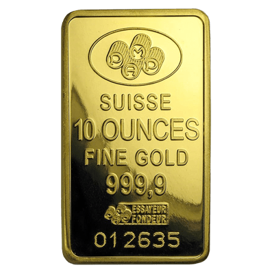 A picture of a 10 oz Gold Bar- PAMP Suisse Lady Fortuna (w/ Assay)